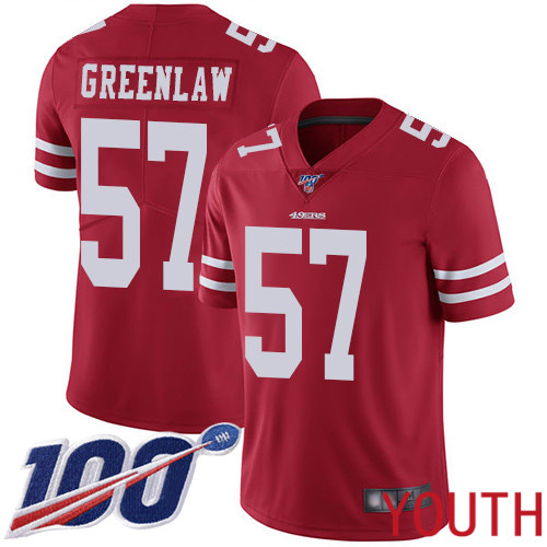 San Francisco 49ers Limited Red Youth Dre Greenlaw Home NFL Jersey #57 100th Season Vapor Untouchable